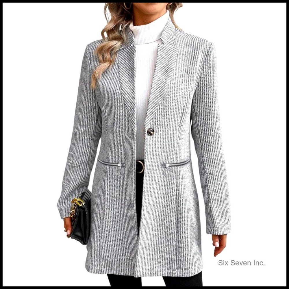 Wool Blend Pea Coat Slim Fit Long Sleeve Single Breasted Jacket